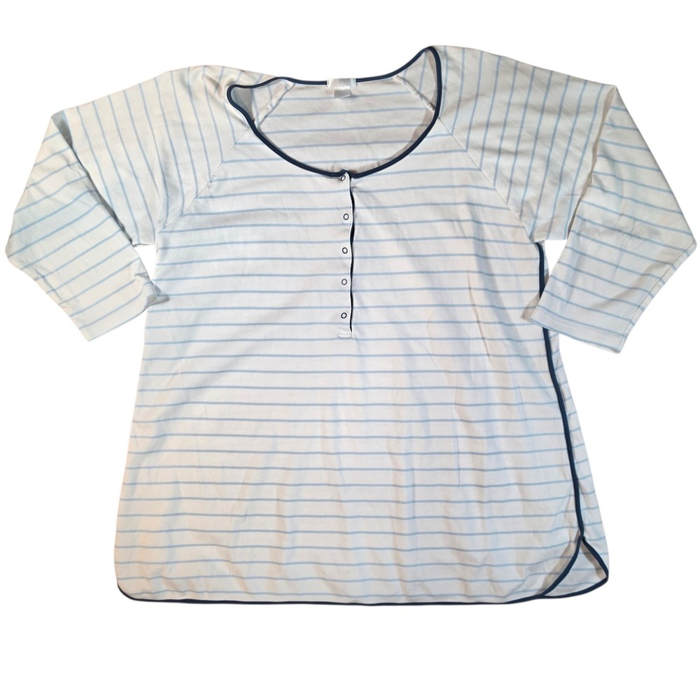Lake Pajamas Blue White Striped Pima Cotton Henley Sleep Shirt Gown XL